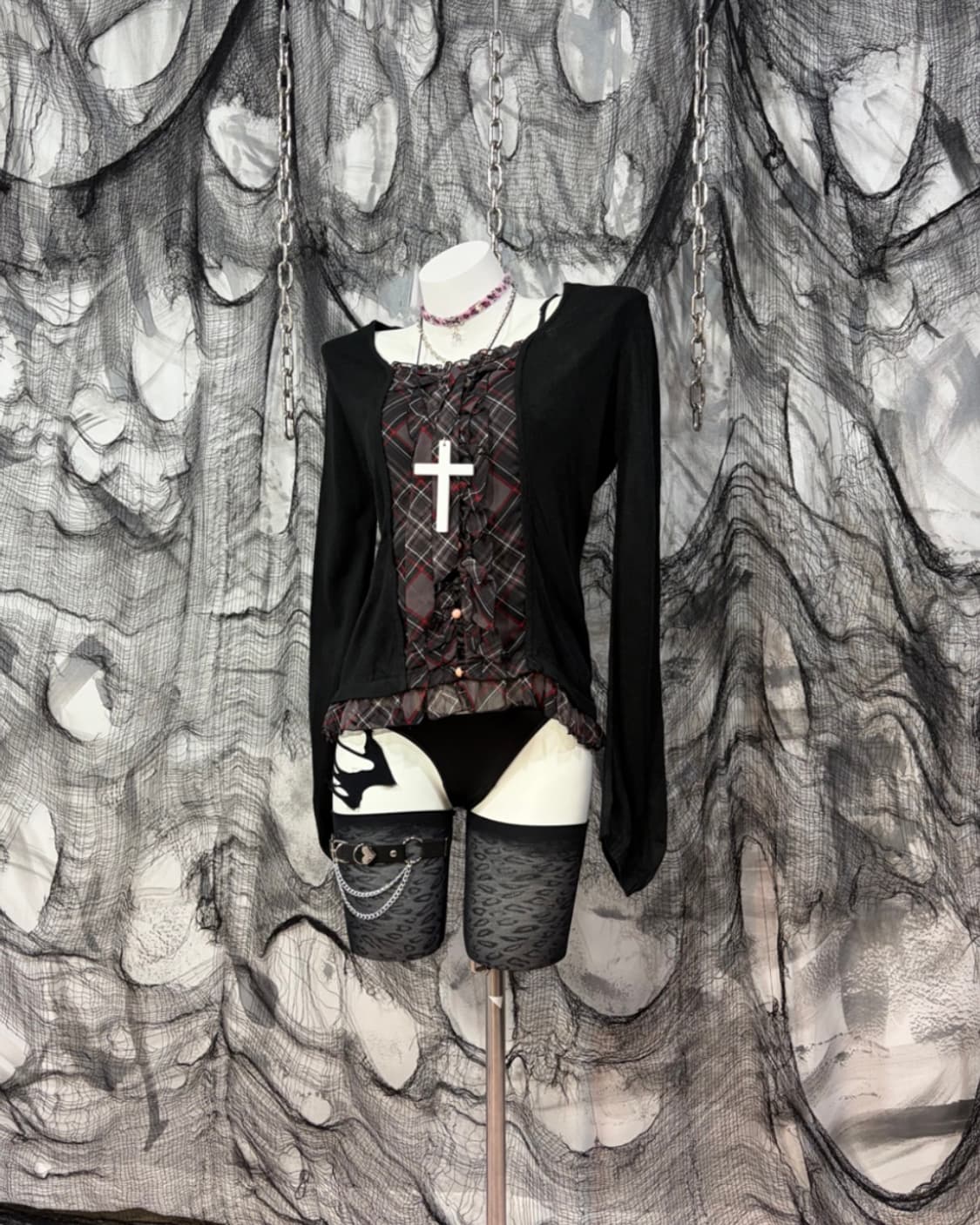 Y2k kitsch Gyaru lace frill knit long sl 상품이미지2