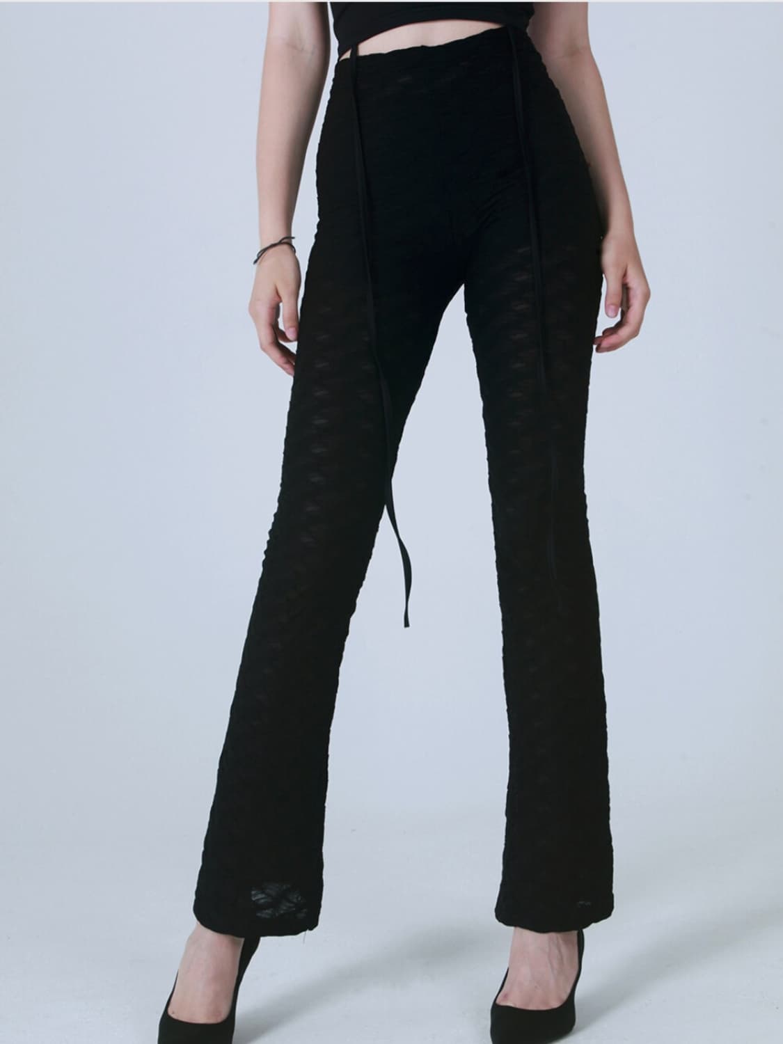 아쎄이 WRINKLE BELL BOTTOM PANTS [BLACK] 상품이미지1