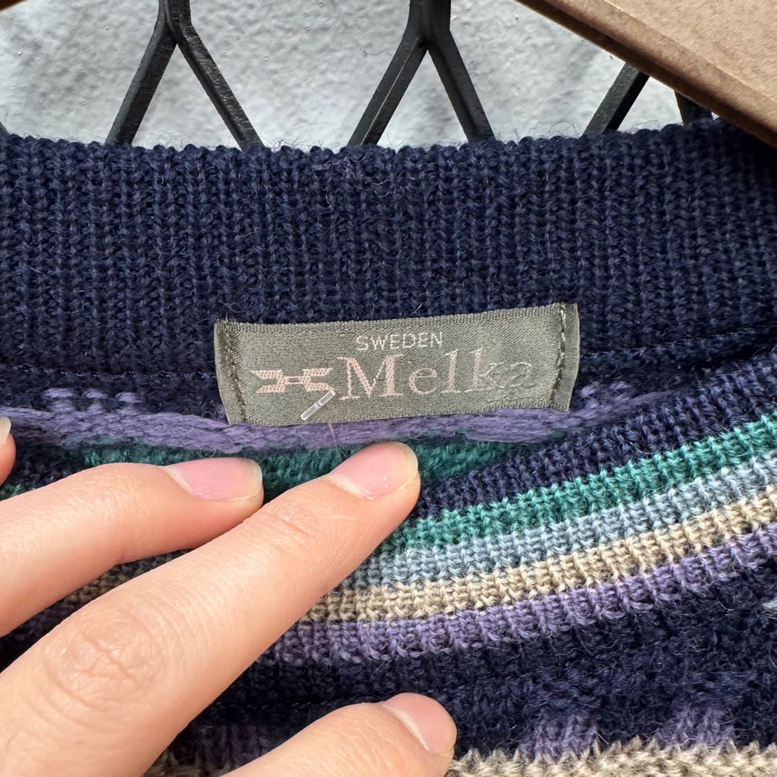 JPN VTG 스트라이프 패턴 울 니트 스웨터 케이블 디테일 멀티컬러 상품이미지5