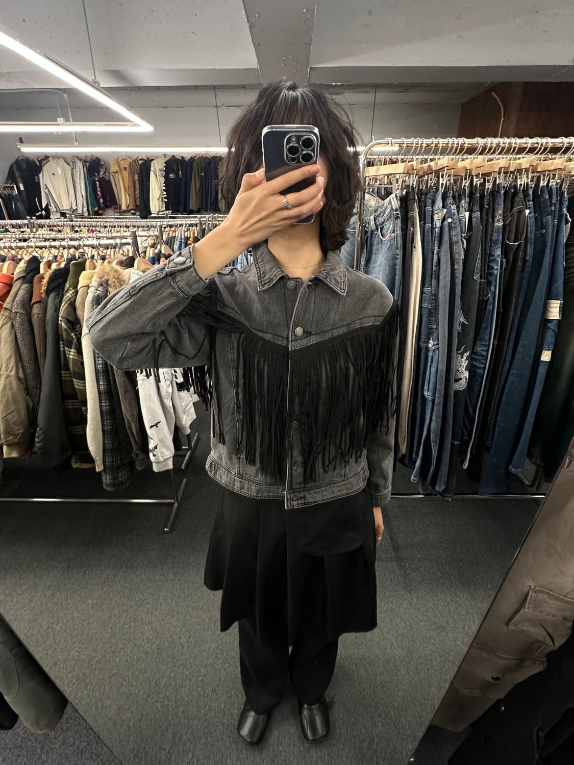 S)VEVERET 빈티지 프린지 흑청 데님 자켓 상품이미지2