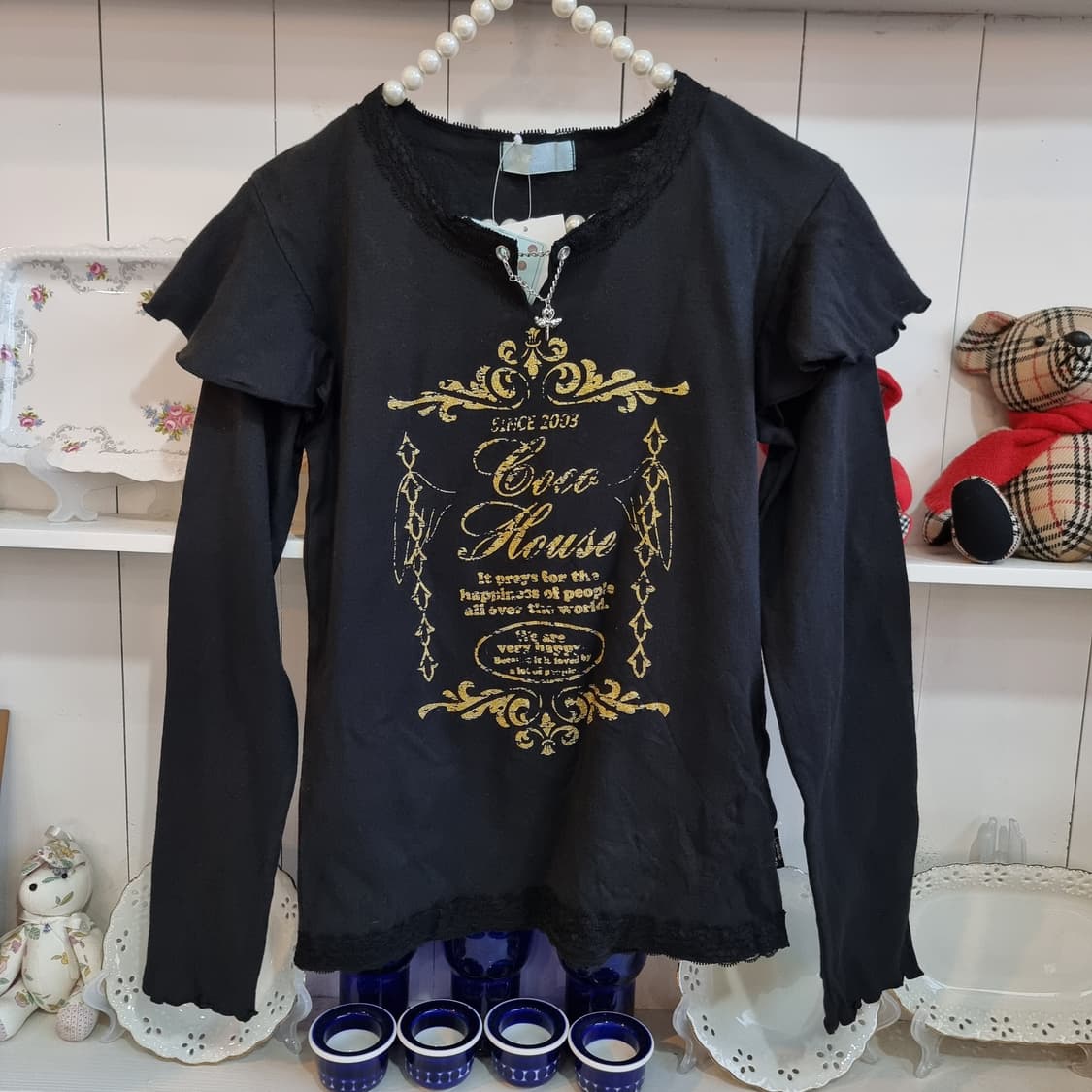 코코하우스 블랙 프린팅 긴팔 티셔츠 상품이미지1