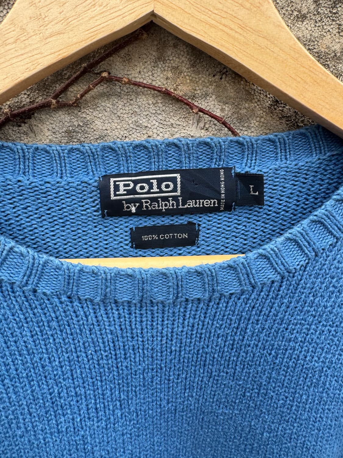 90s 폴로 랄프로렌 빈티지 페이딩 블루 코튼 니트 L 상품이미지5