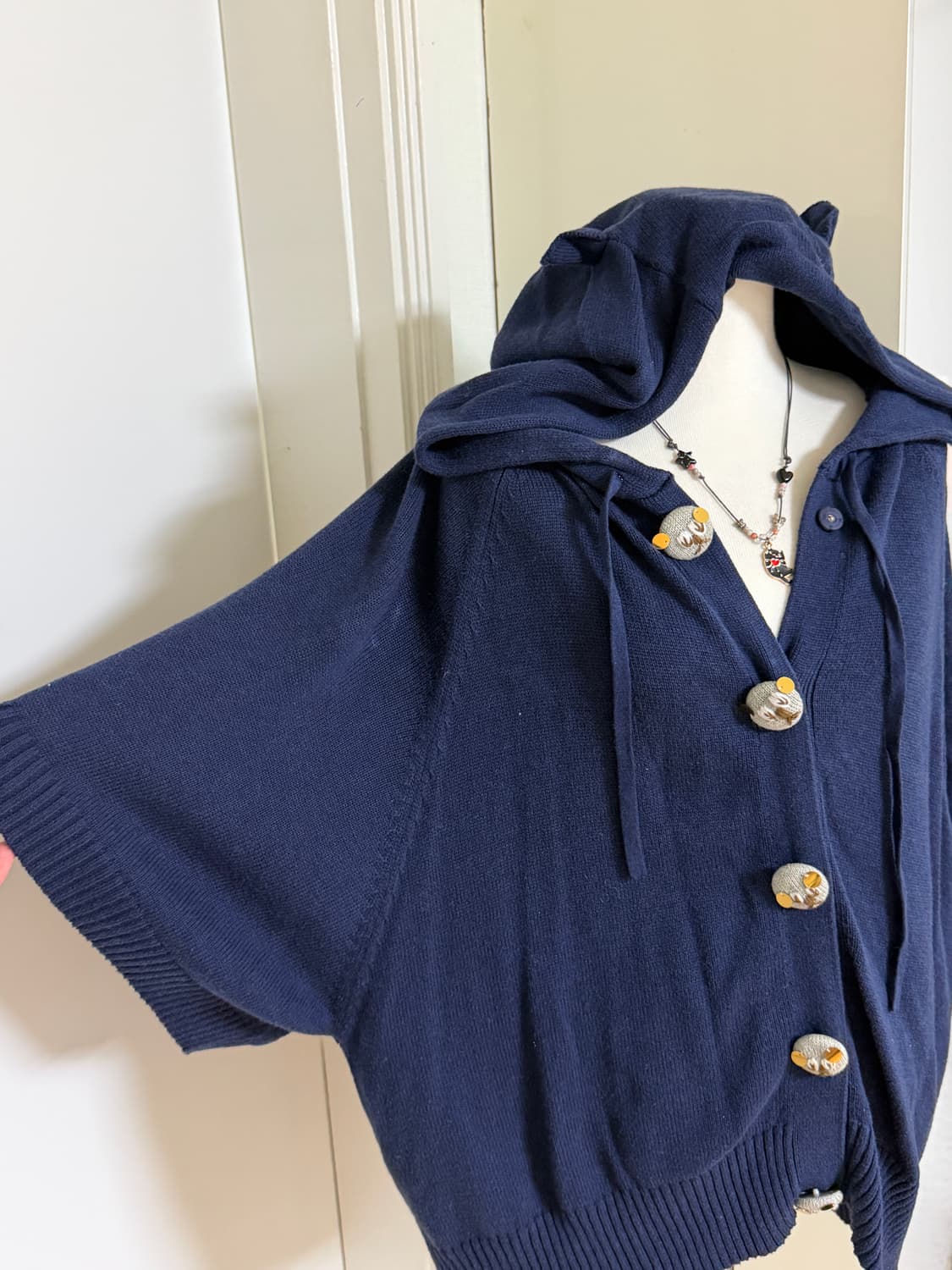 네코 네이비 반팔 후드 가디건 상품이미지1