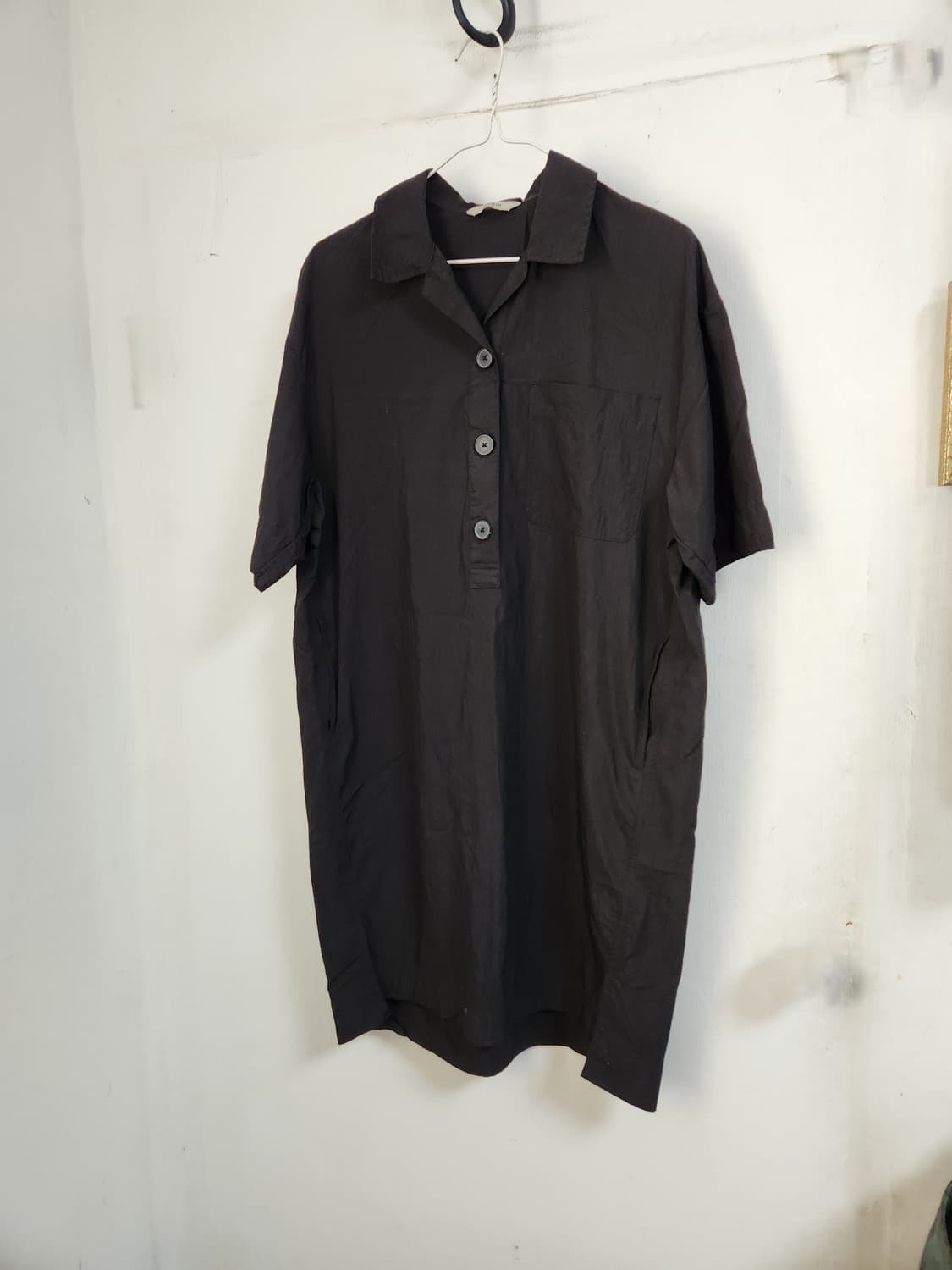 폴햄 검정색 오버핏 반팔 셔츠 원피스 XS(85) 상품이미지1