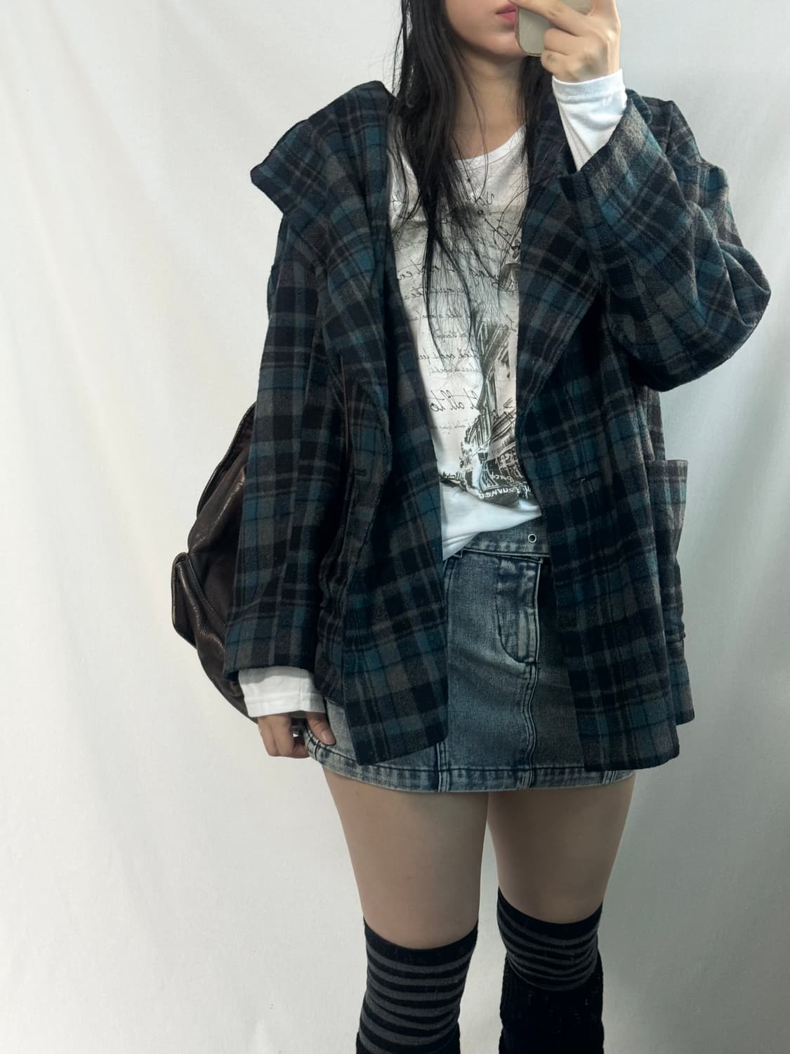 체크 패턴 더블 버튼 코트 상품이미지2