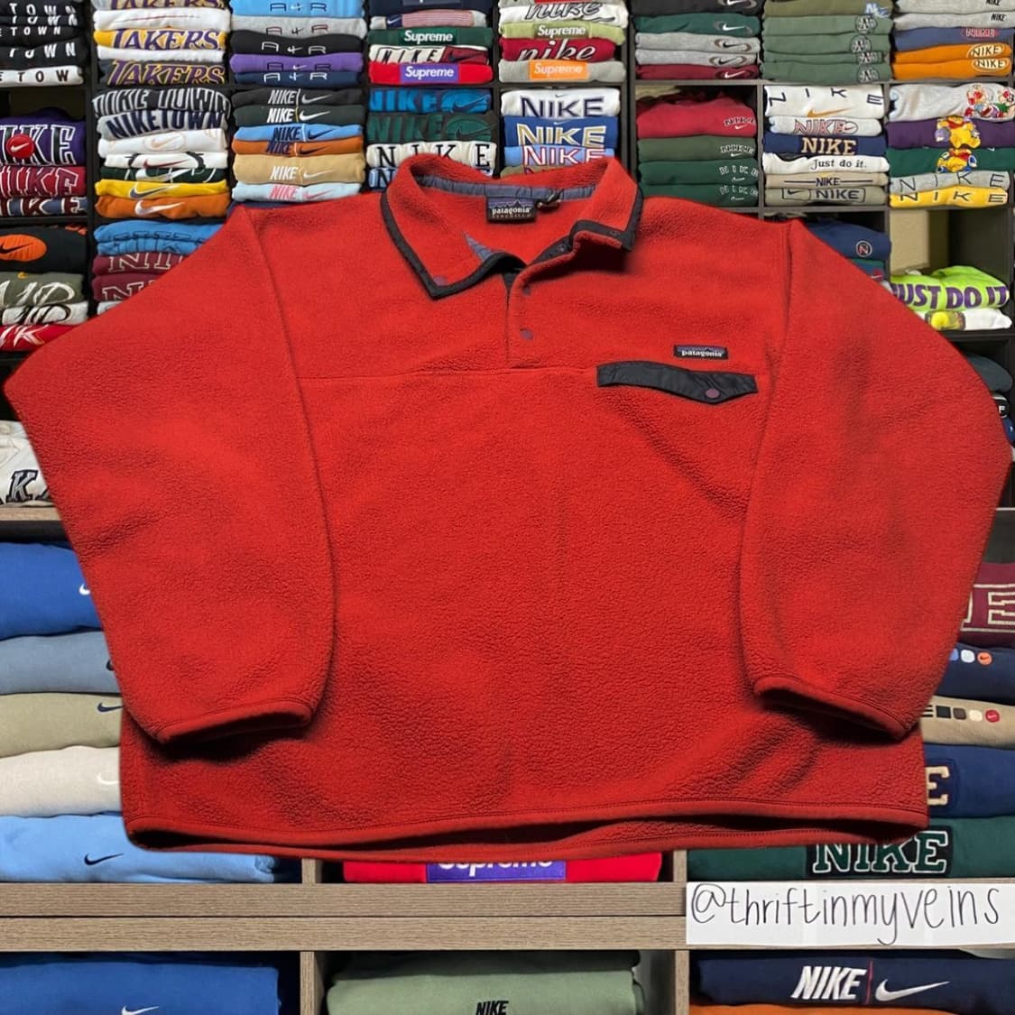 90s 파타고니아 신칠라 스냅-T 레드/네이비 멕시코 상품이미지1