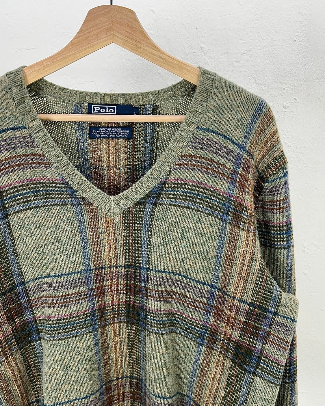 00s 폴로 랄프로렌 플래이드 체크 알파 울 브이넥 니트 스웨터 상품이미지3