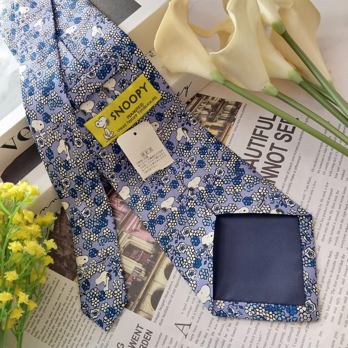 스누피 피넛츠 실크 블루 플라워 넥타이 9.7cm 새상품 K1309 
 상품이미지5
