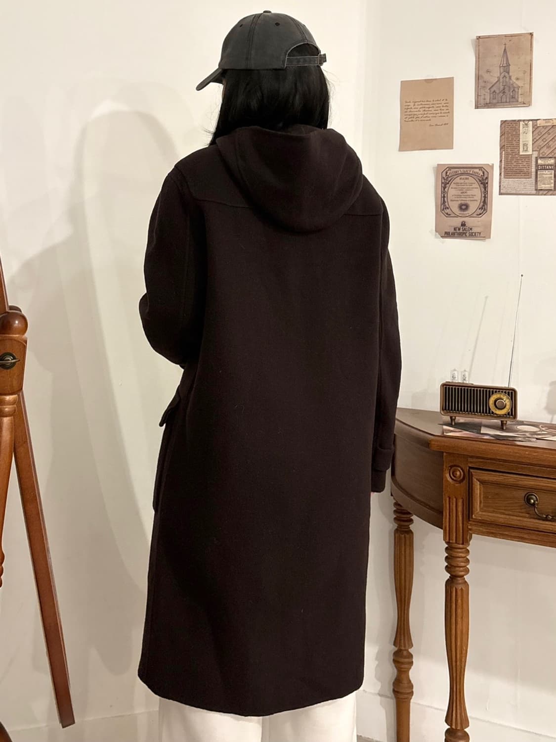 게스 진브라운 체크안감 떡볶이 코트 상품이미지3