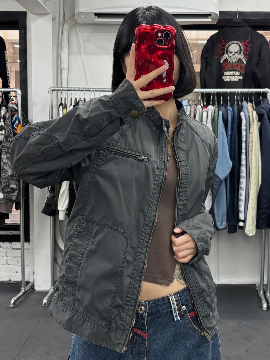 게스 넥버튼 코튼 바이커 자켓 상품이미지1