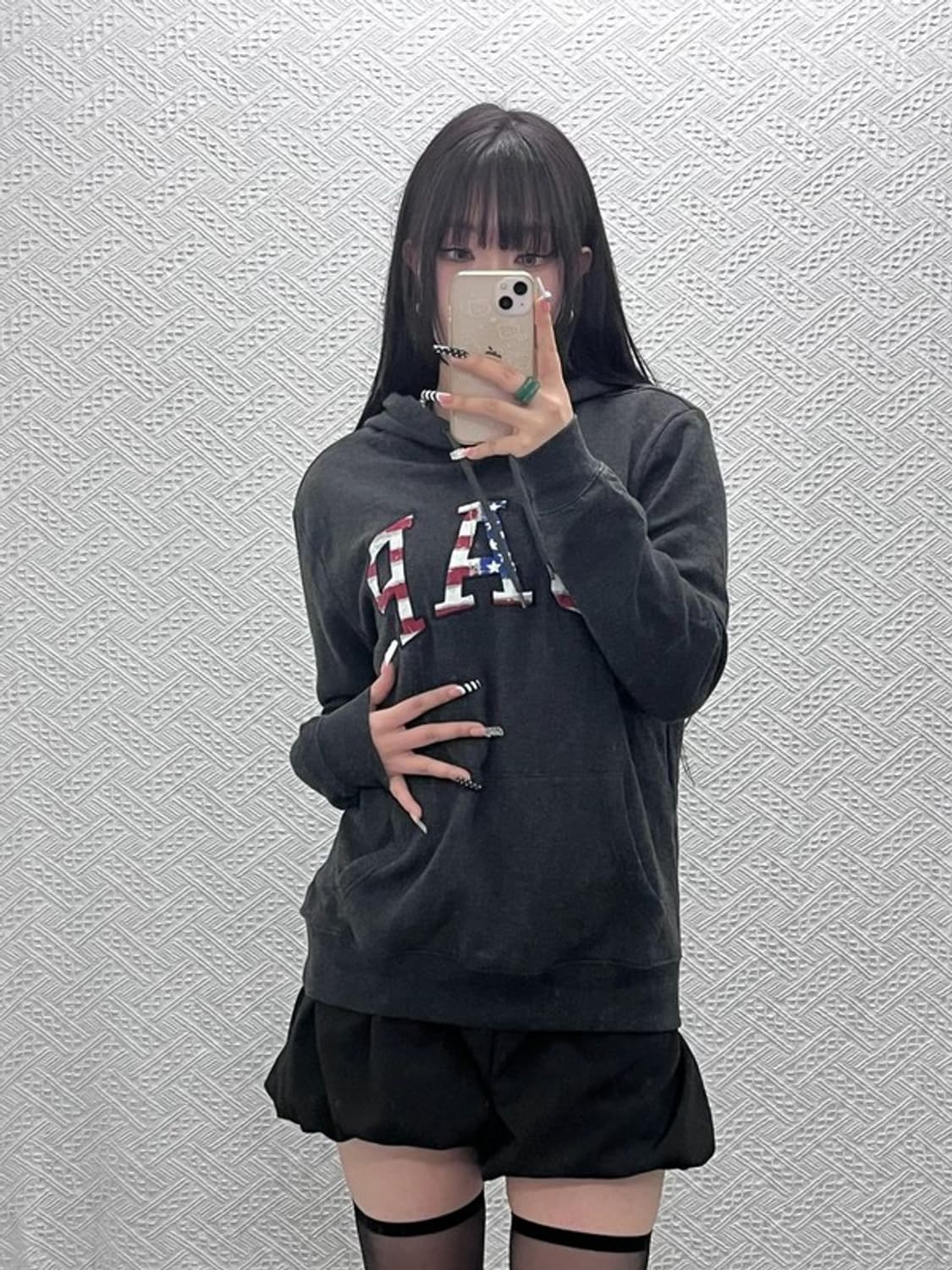 갭 빈티지 스트릿 펑크 키치 성조기 로고 후드티 S C10374 상품이미지1