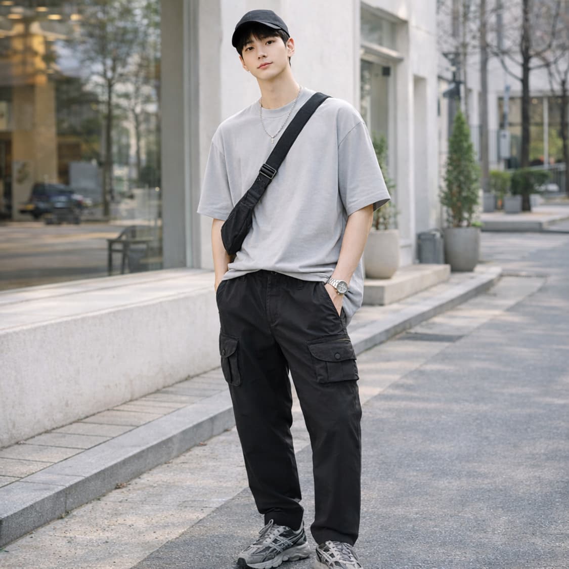 아모르(AMOR) 멀티 테크니컬 카고 팬츠 블랙 상품이미지1