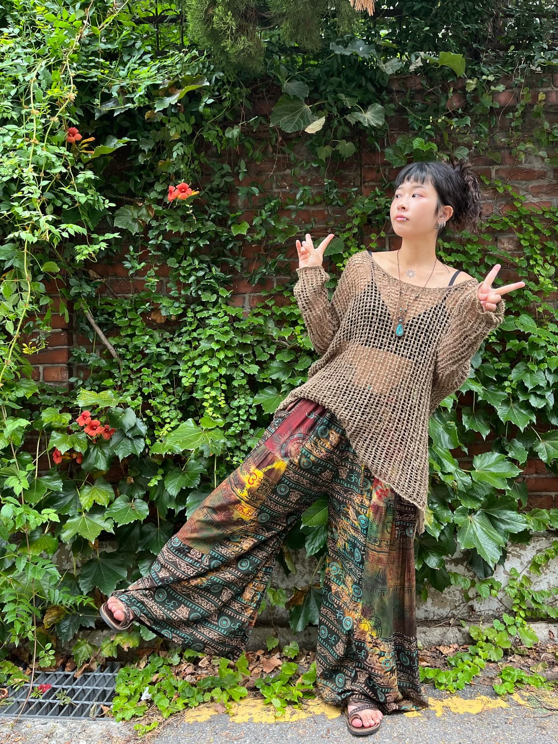 히피 문양 타이다이 와이드 팬츠 상품이미지4