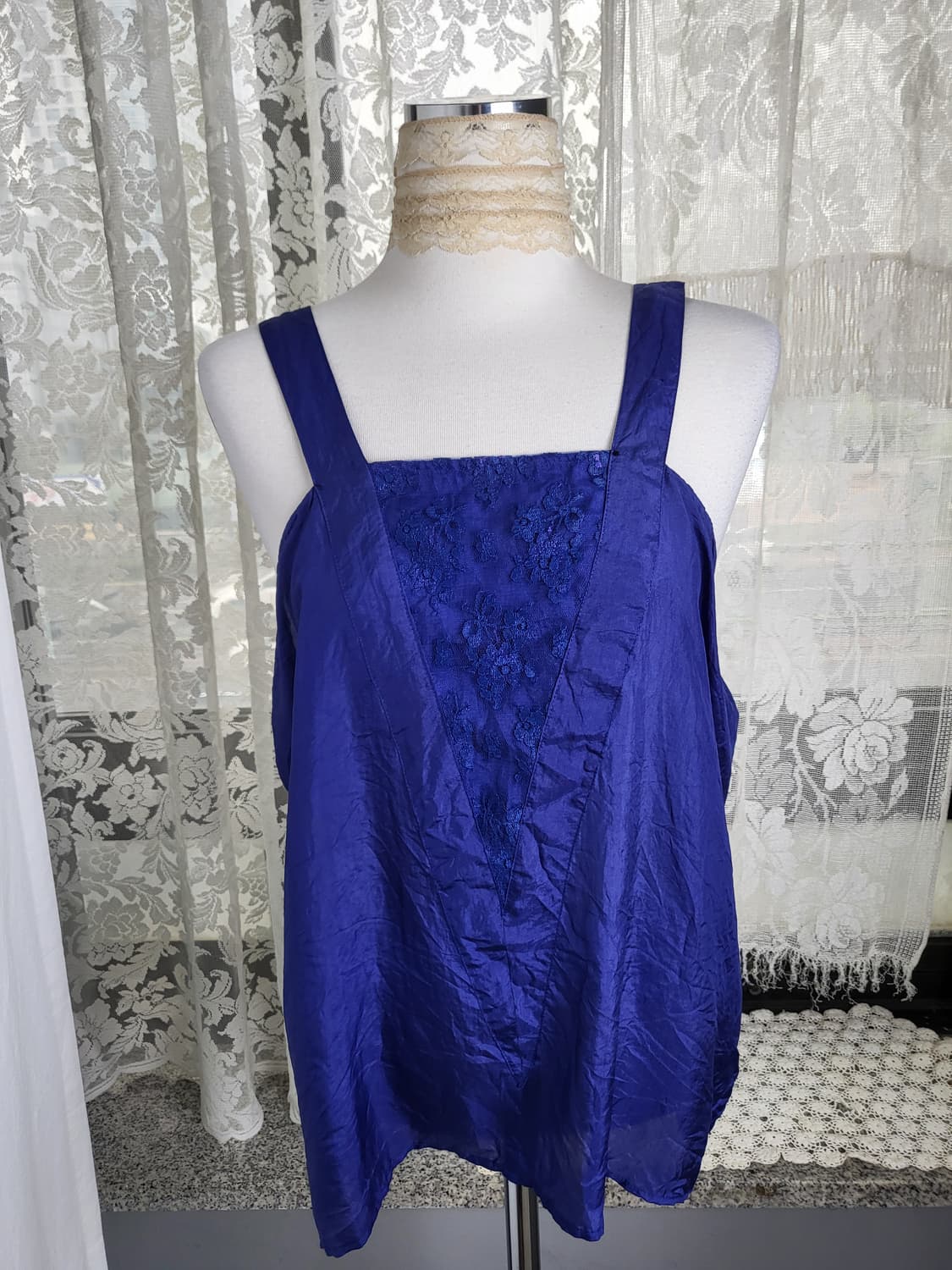 빈티지 사파이어 블루 퍼플 플로럴 슬리브리스 상품이미지3