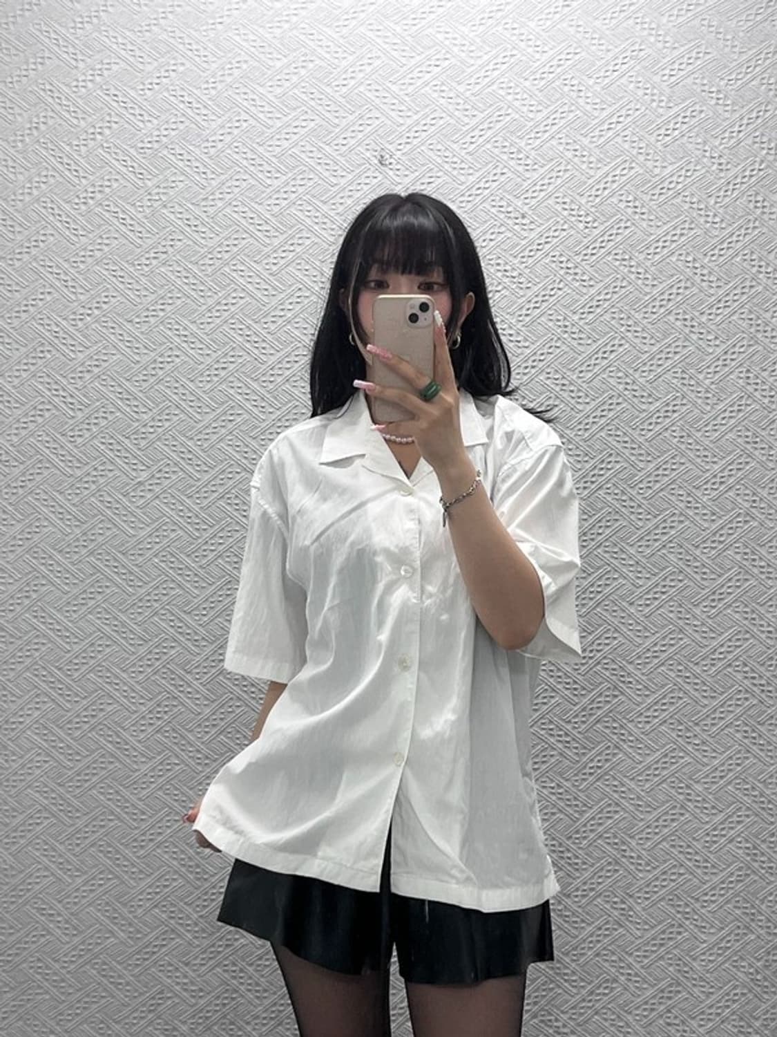 쿠어 빈티지 내추럴 링클 오픈 카라 반팔 셔츠 M C12500 상품이미지1