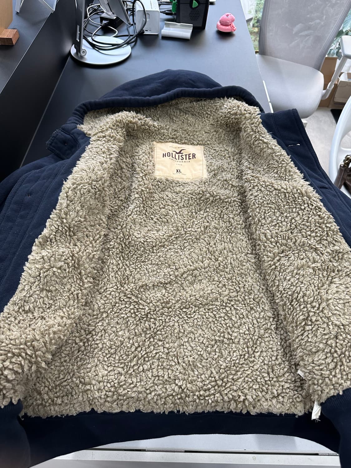 홀리스터 양털 버튼 후드점퍼 네이비 상품이미지5