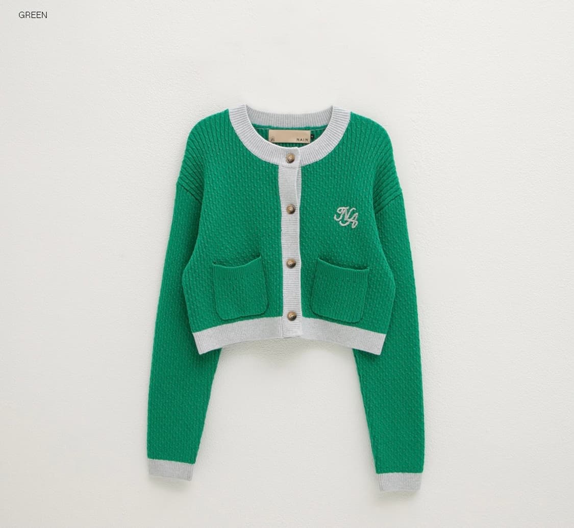 아뜰리에나인 프레피 배색 로고 자수 크롭 니트 가디건 F 상품이미지6
