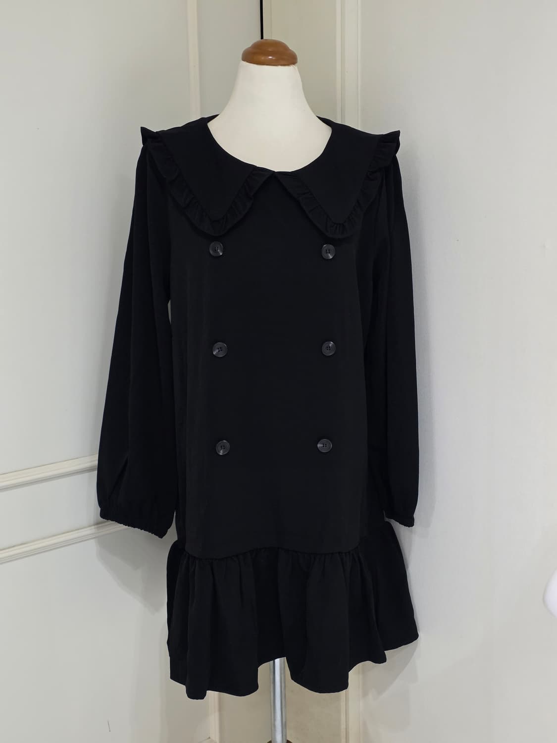 빅사이즈 빈티지)지뢰계갸루 로맨틱 하객룩 블랙 프릴 빅카라 미니원피스 상품이미지2