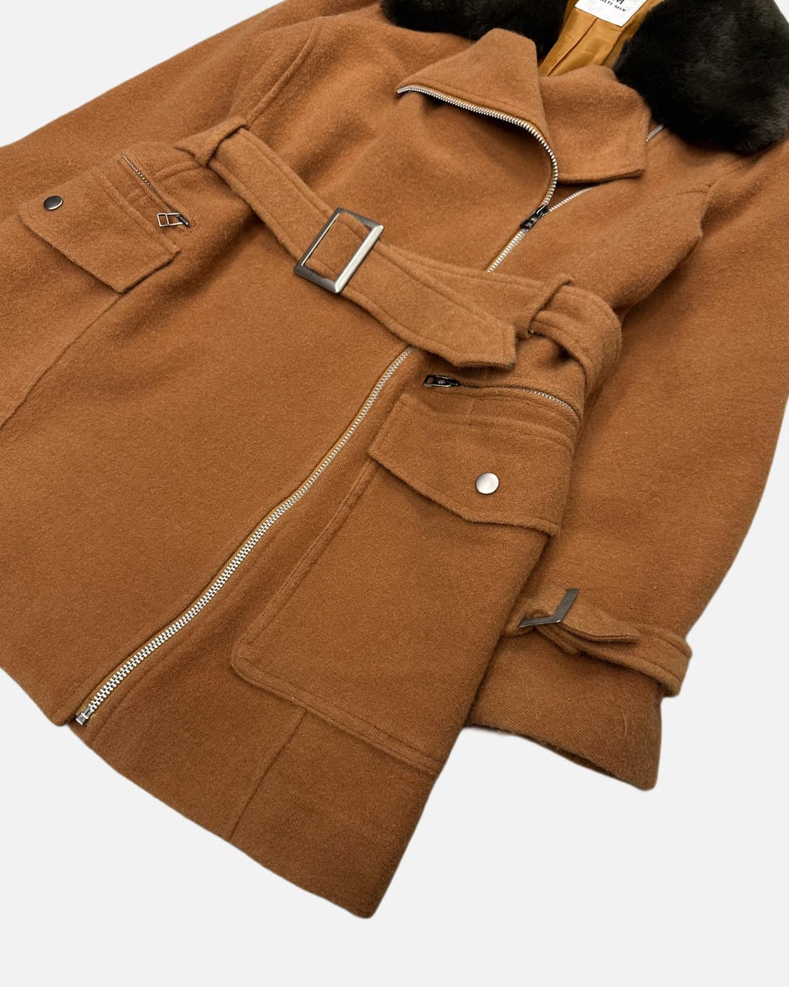 camel belted fur wool coat 상품이미지3
