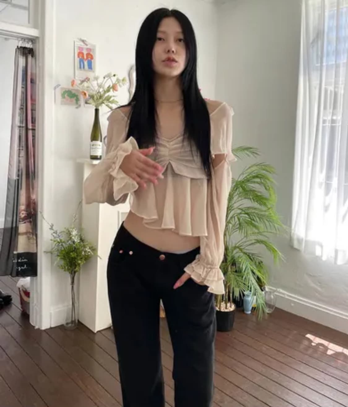 satomi radio 사토미라디오 언발 쉬폰 블라우스 상품이미지2