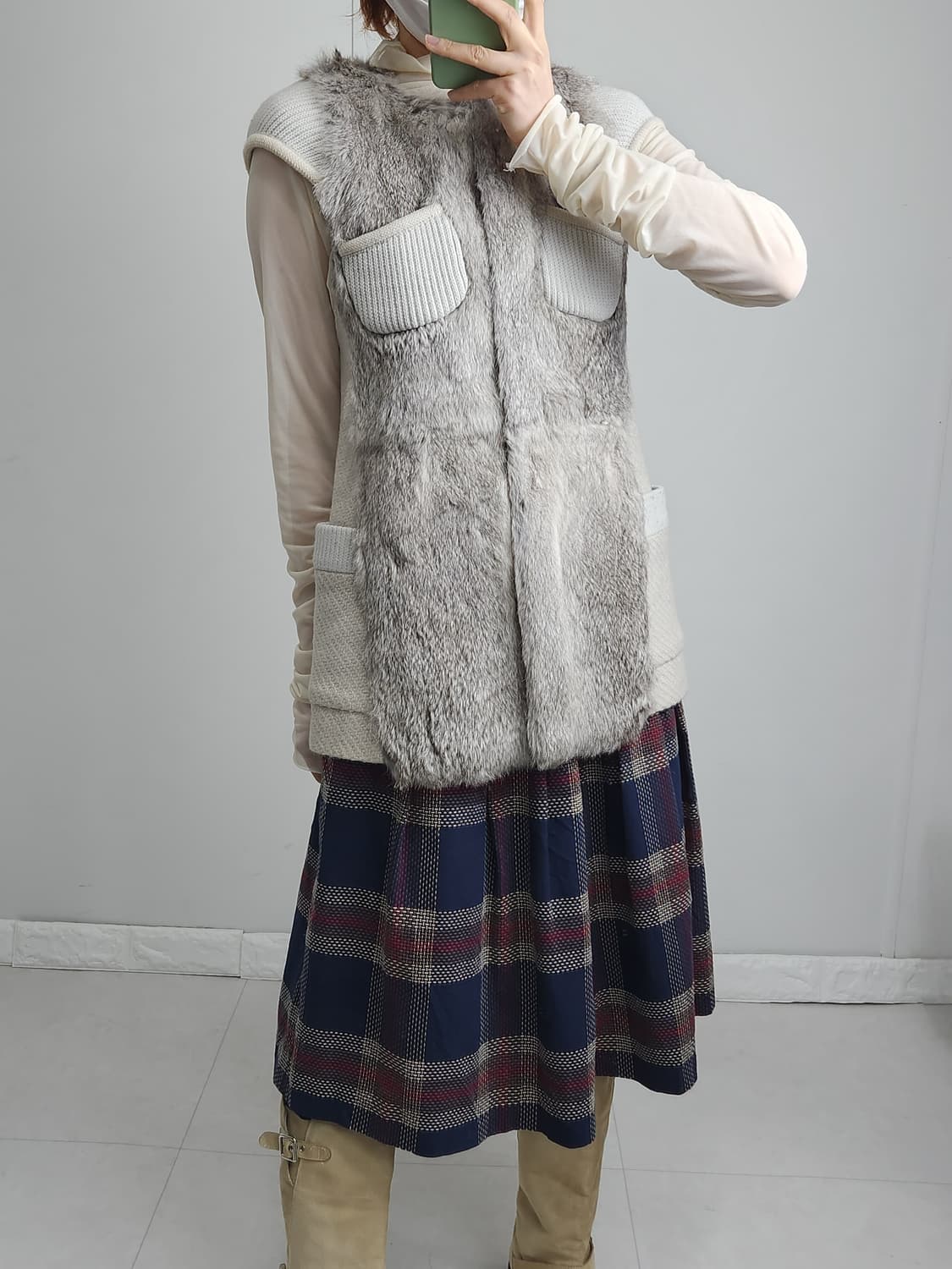 반소매 퍼•니트 자켓 상품이미지5