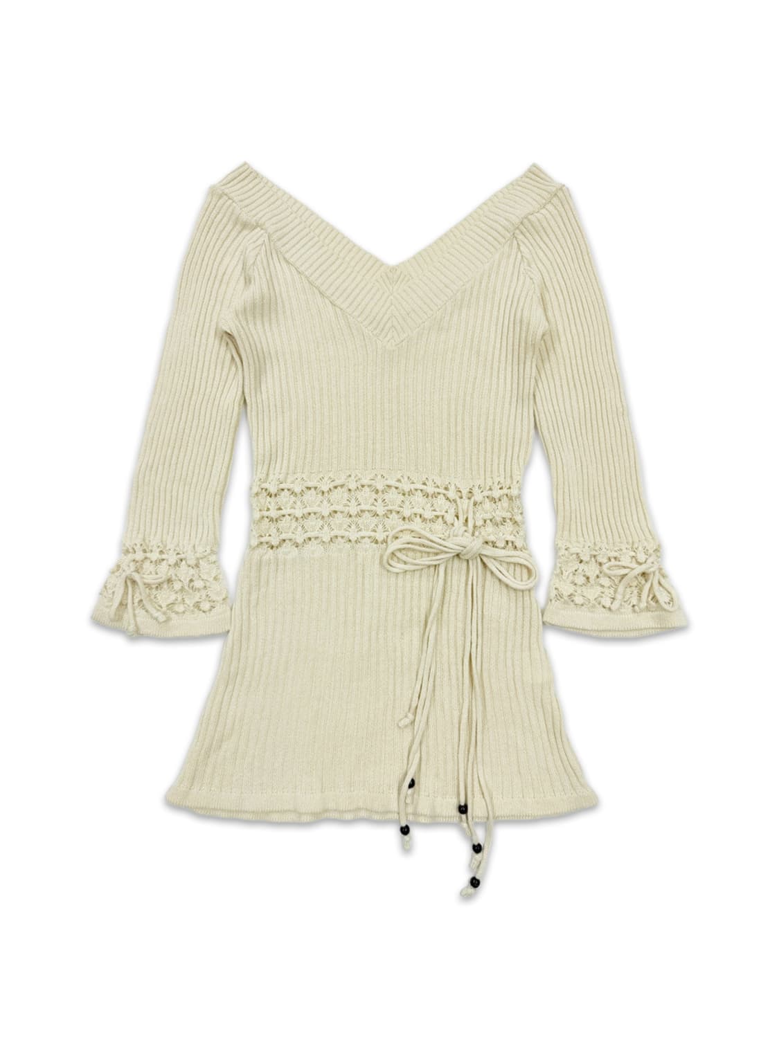 빈티지 아이보리 레이어드 리본 긴팔 니트 상품이미지1