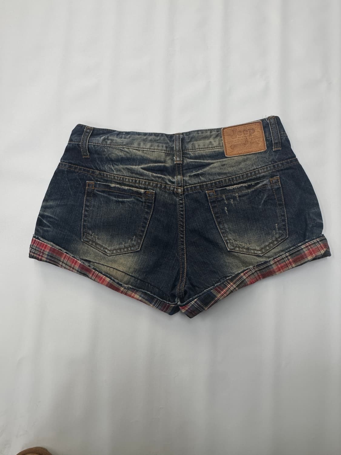 Jeep 빈티지 y2k 워싱 펑크 숏 팬츠 데님 체크 겨울 반바지   상품이미지3