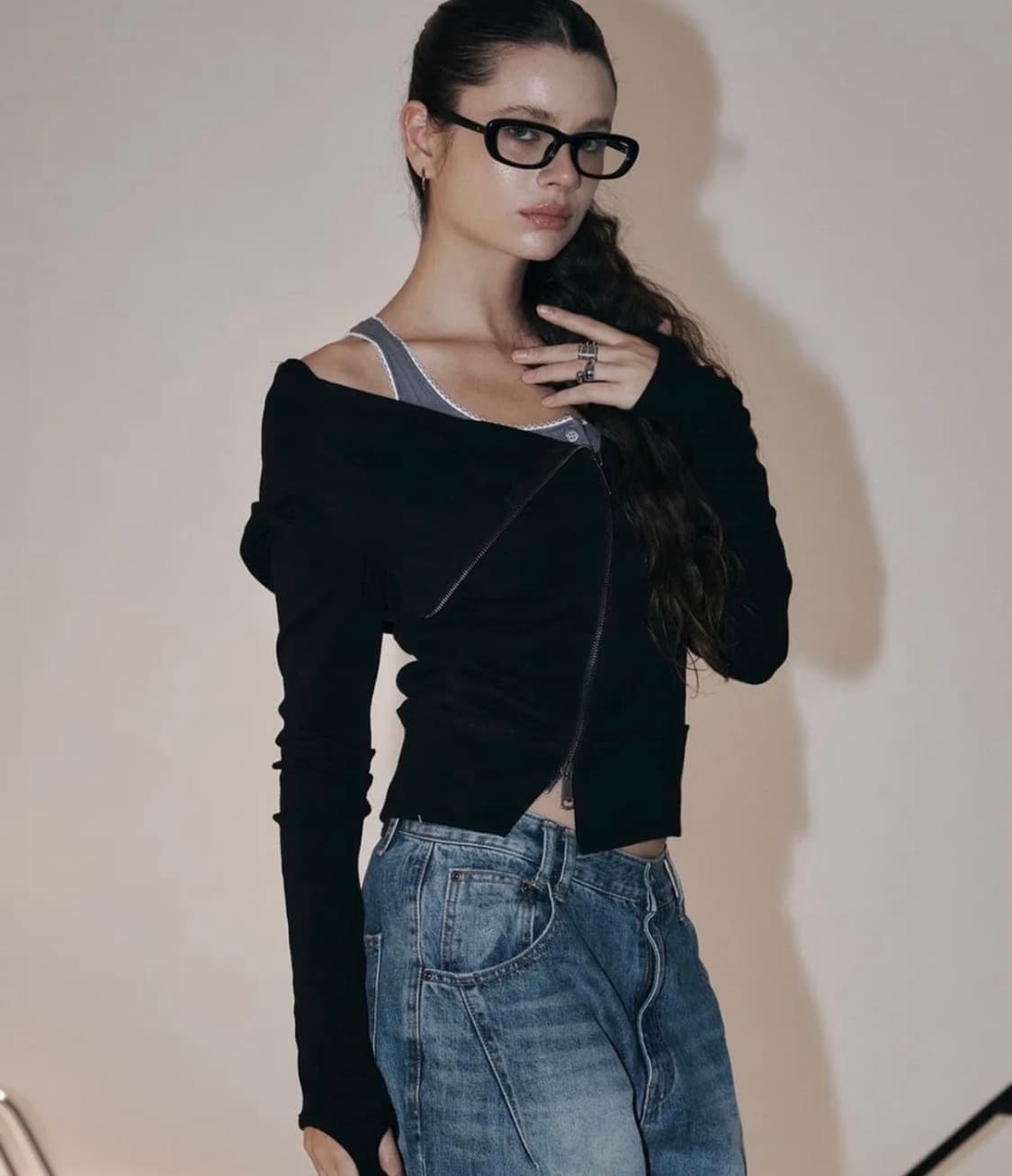 플리즈노팔로우 언발 하이넥 후드집업 상품이미지3