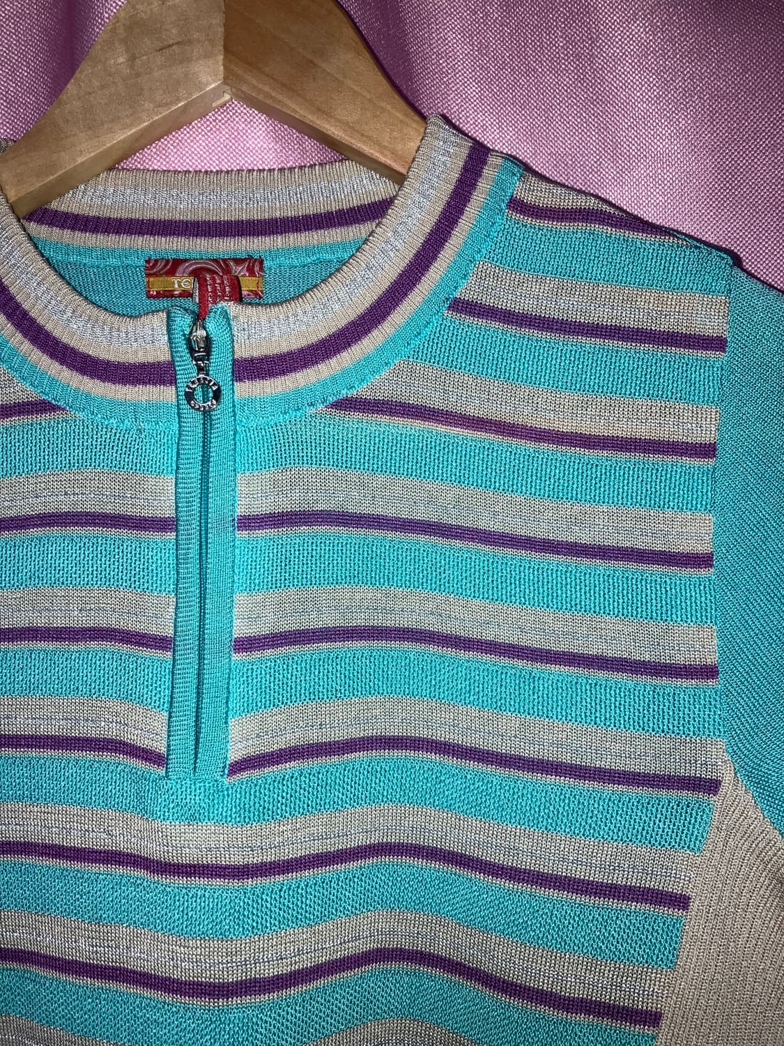 jpn 민트 스트라이프 반집업 니트 상품이미지2