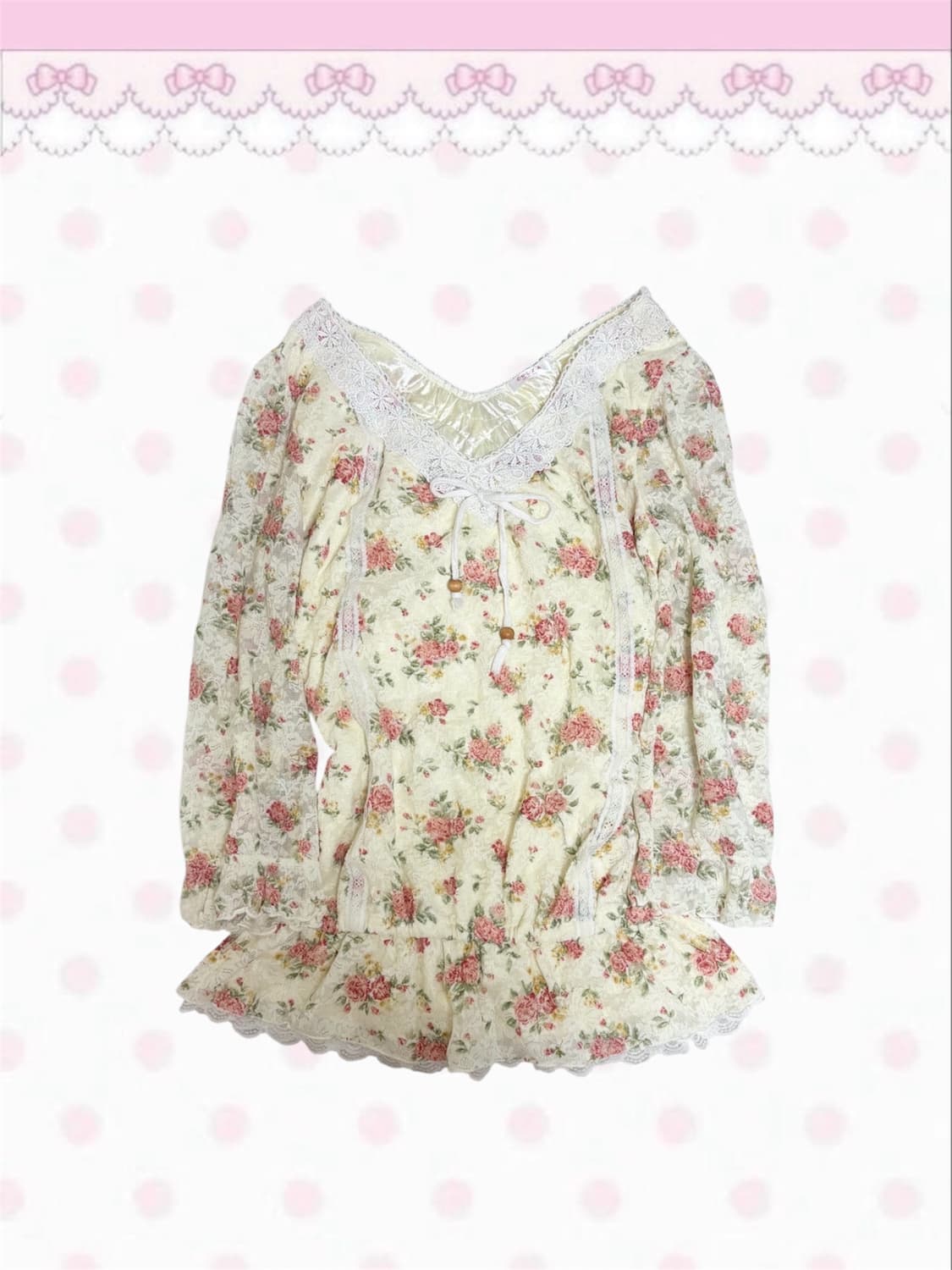 colza 콜자 플라워 패턴 레이스 원피스 블라우스 히메갸루 상품이미지1