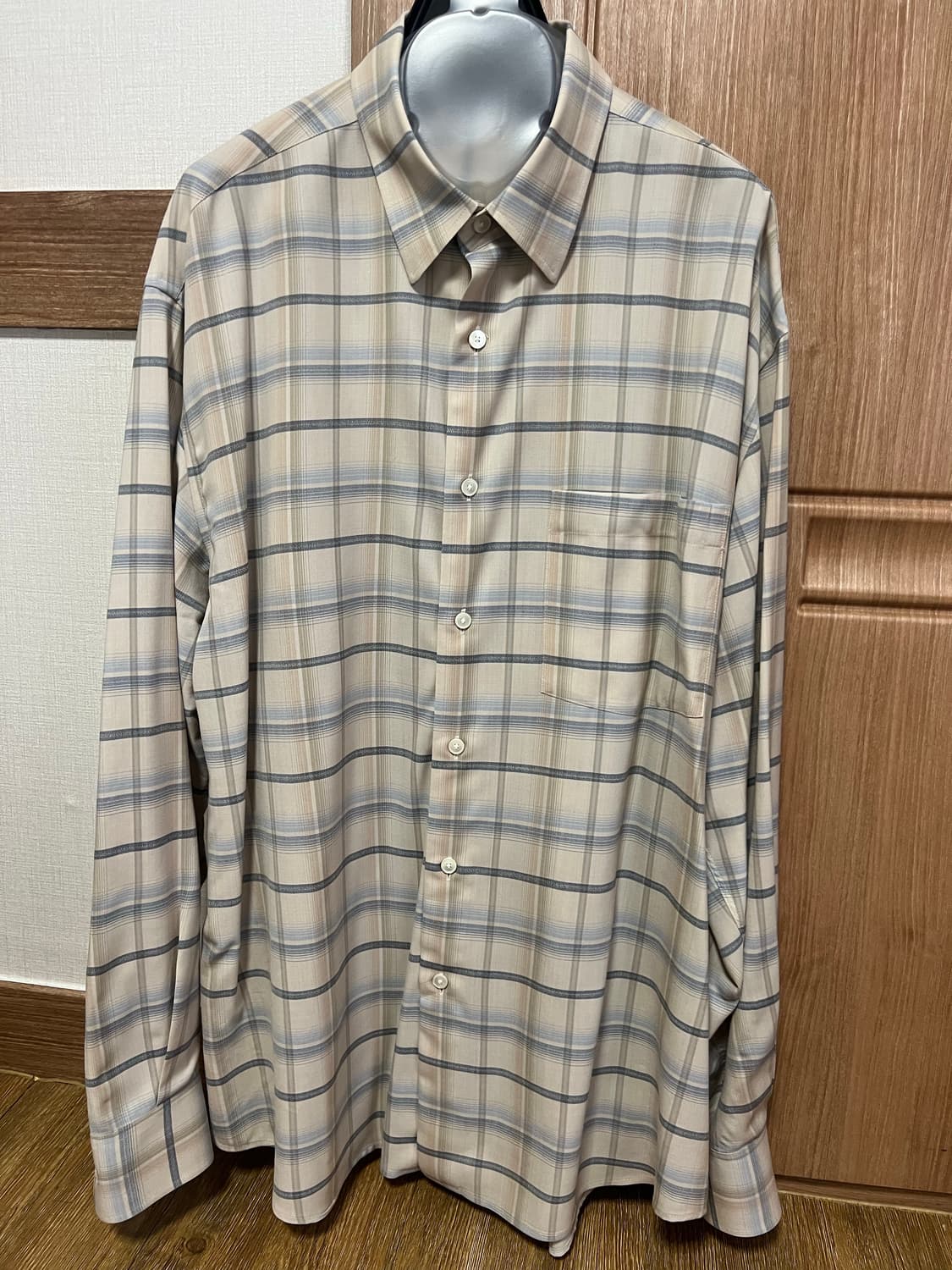 오라리 슈퍼 라이트 울 체크 셔츠 라이트 베이지 4사이즈 상품이미지2