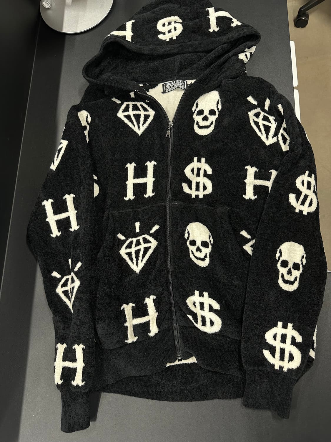 히스테릭 글래머 해골 보석 돈 테리 소재 플리스 후드 집업 상품이미지4