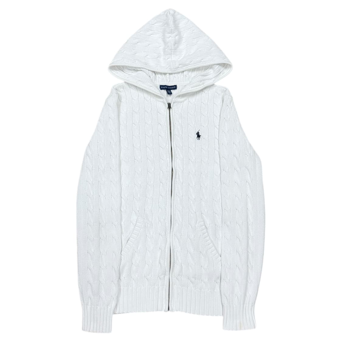 폴로 랄프로렌 딱붙핏 케이블 니트 후드집업 화이트 M 상품이미지1