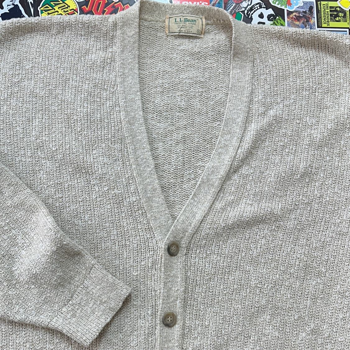 80s USA 엘엘빈 코튼 블렌드 니트 가디건 XL 상품이미지3