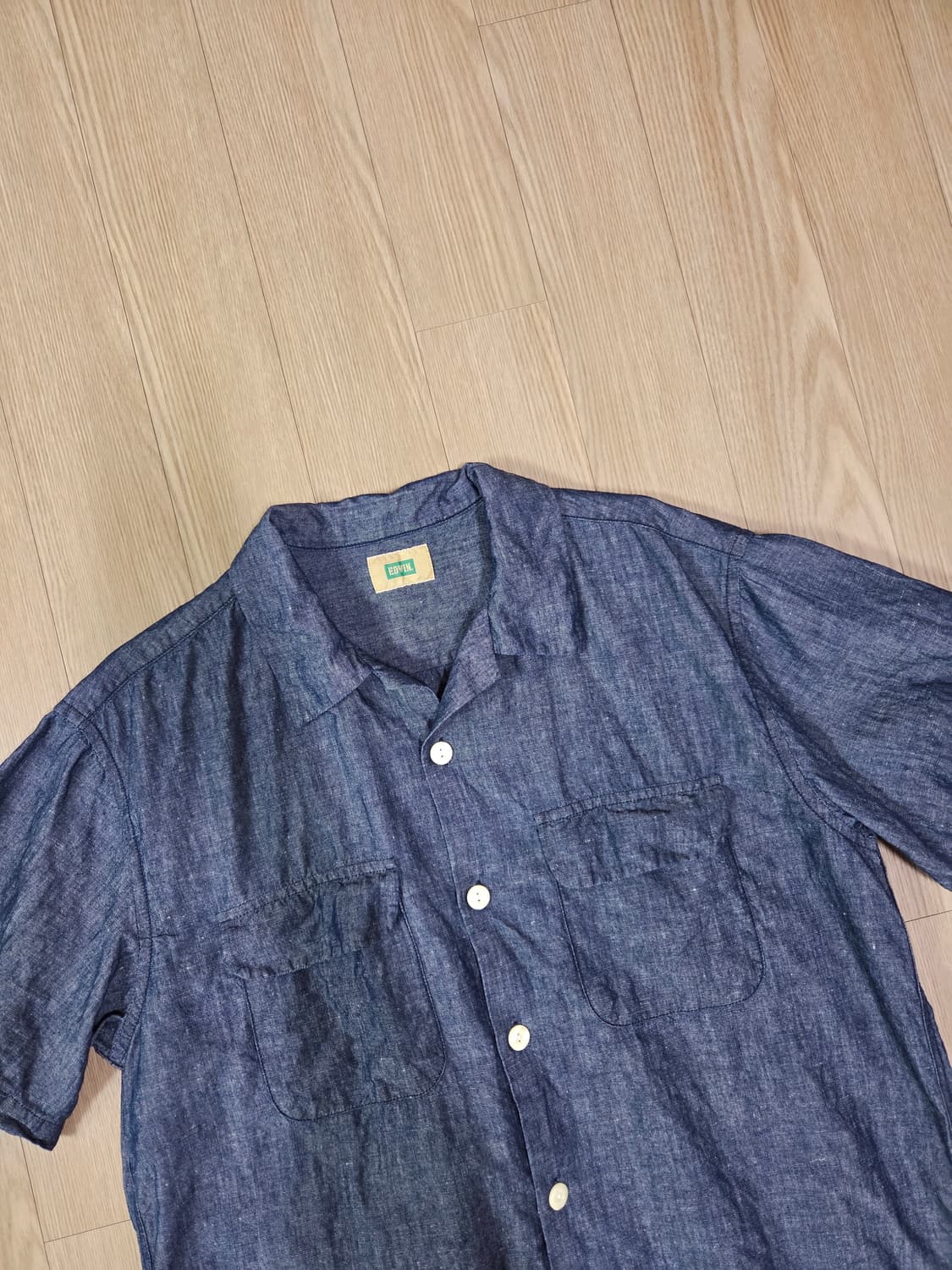 에드윈 리넨 코튼 블루 워시드 하프 셔츠 상품이미지4