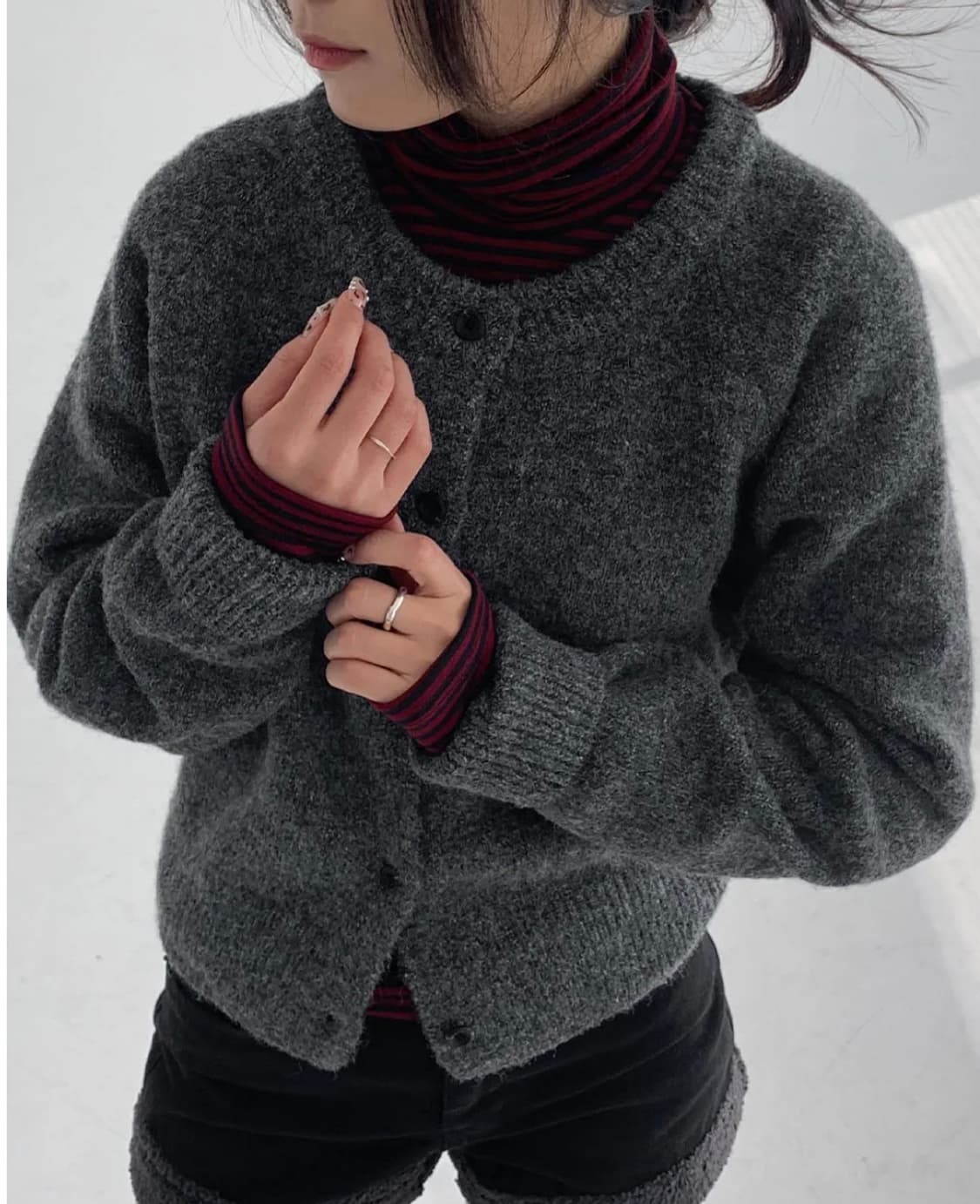 지그재그 언타일 자체제작 알파카울 루브 믹스 라운드 가디건 차콜 상품이미지1