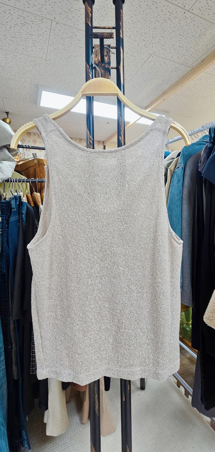 M (상태최상) MNG 망고 린넨 니트 나시 베이지 브이넥 상품이미지5