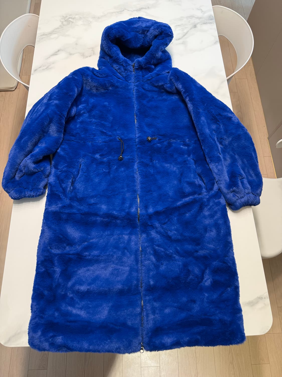 블루 퍼 코트 M 새상품 상품이미지4