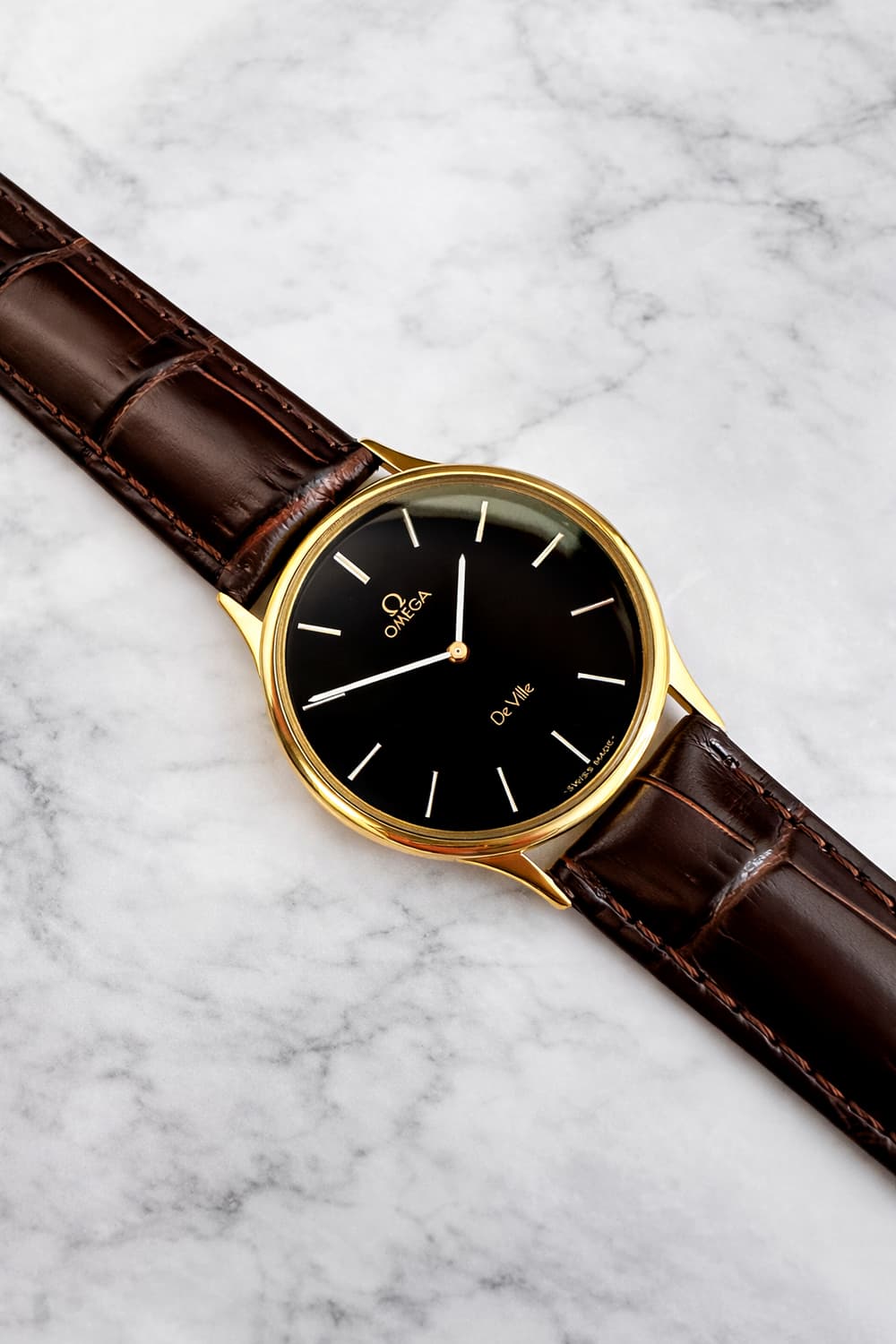정품 오메가 드빌 1365 블랙 금장 빈티지 가죽 시계 상품이미지3