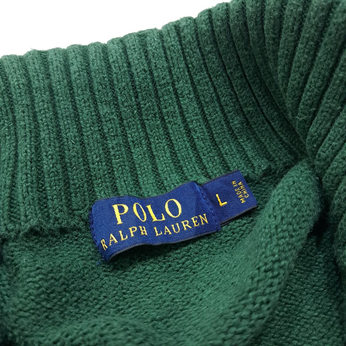 CL418 L 폴로 00s 코튼 가죽풀러 헌터그린 하프집업 니트 상품이미지4