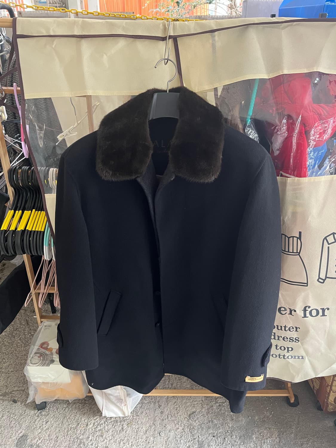 갤럭시 남성 캐시미어 퍼 카라 블랙 하프코트 105 상품이미지1