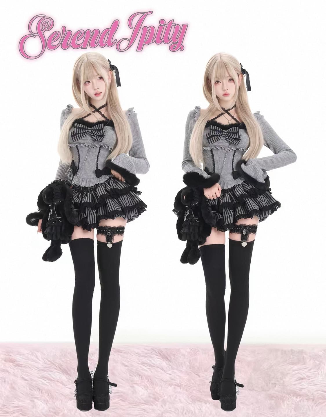 타오바오 중브 세렌디피티 Serendipity 치마 레이스 리본 탑 셋업 상품이미지1