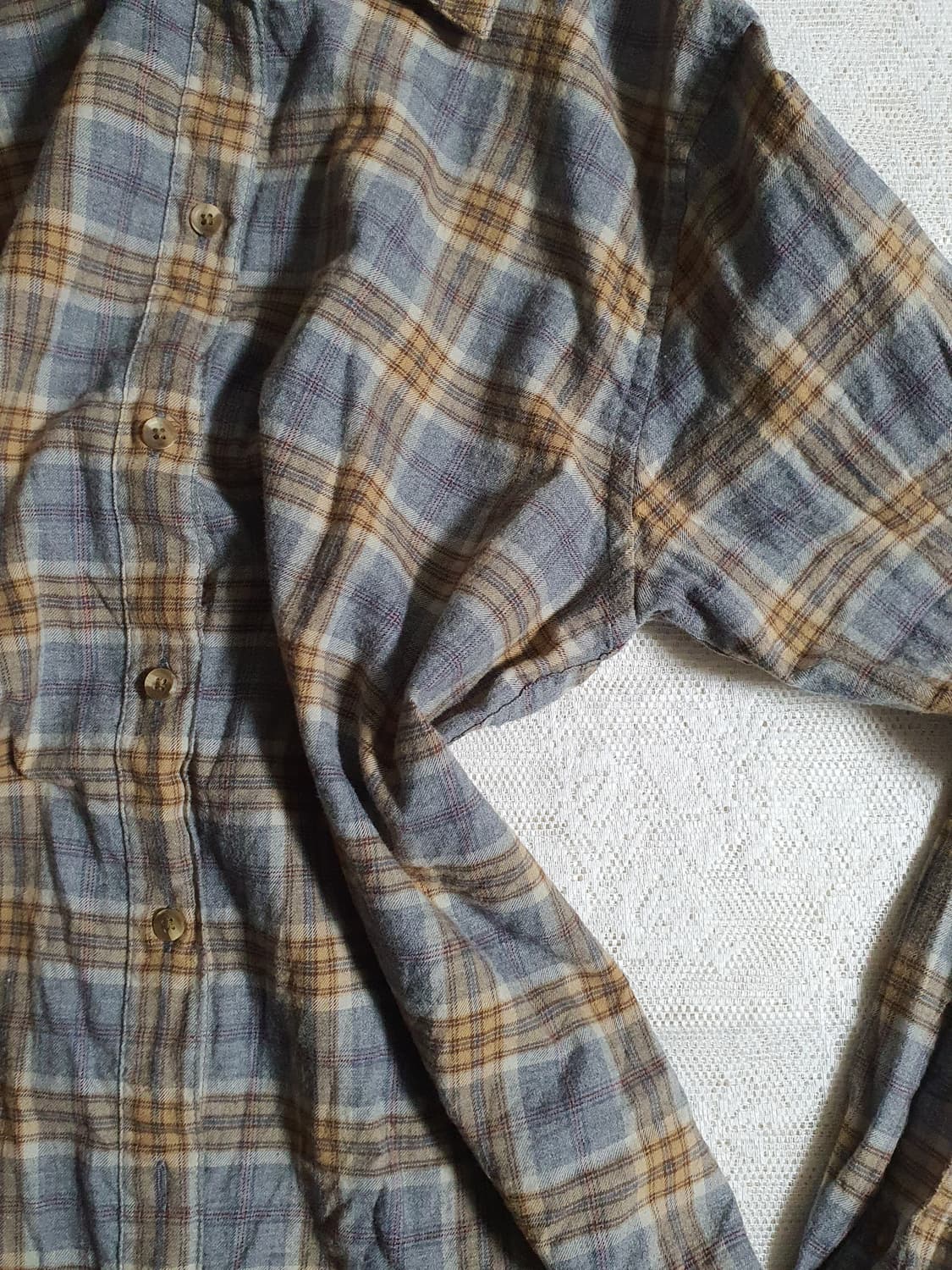 [빈티지] 유니클로 회색 하늘색 체크 남방 긴팔 셔츠 상품이미지6