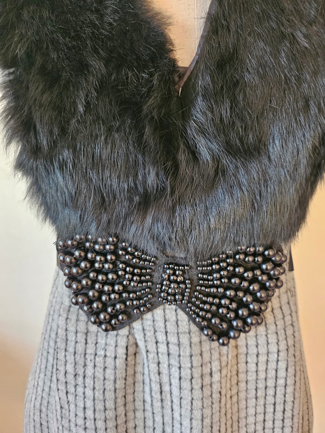 청담 편집샵 리얼 토끼털 퍼 진주 리본 원피스 44 / 하객룩 상품이미지6