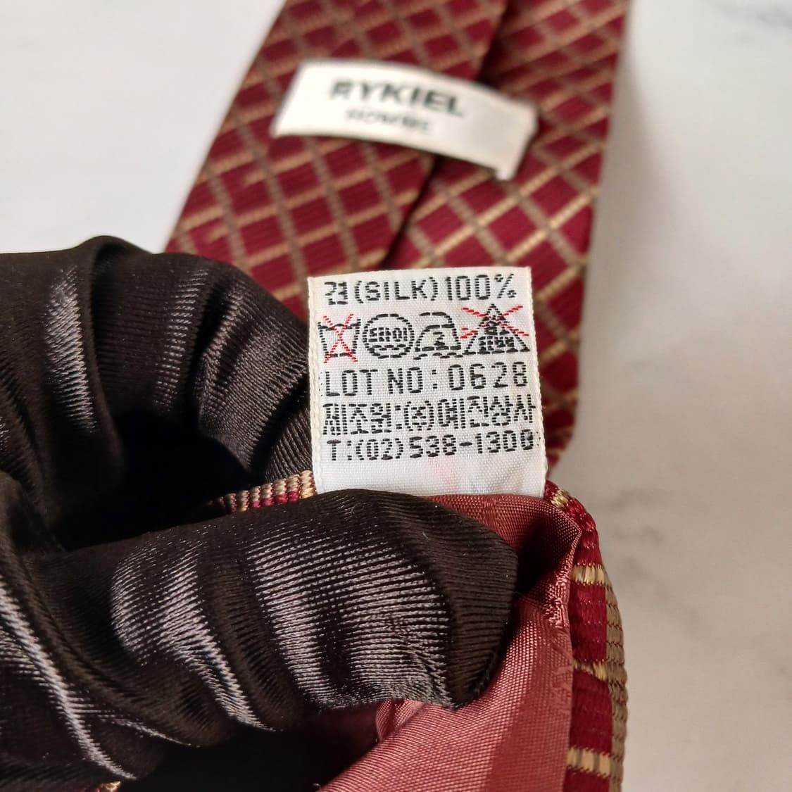 소니아 리키엘 실크 레드 체크 패턴 넥타이 9.5cm A+등급 E893 상품이미지10