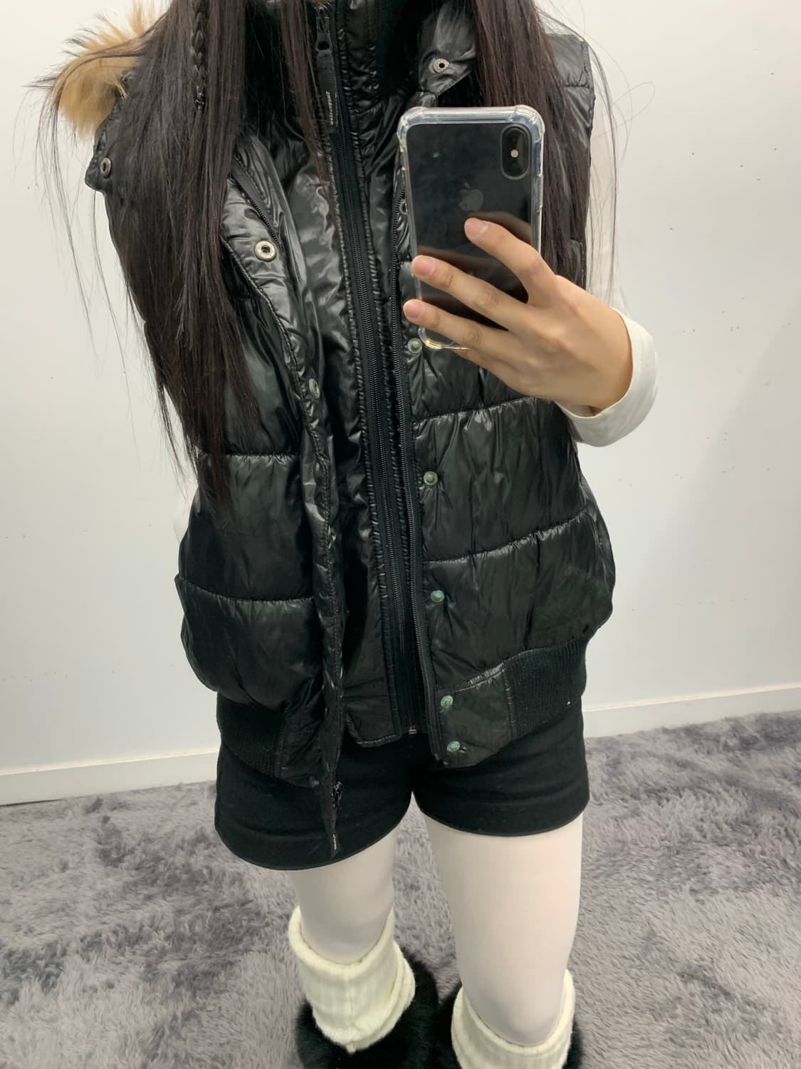 Y2k 투웨이 퍼 다운 베스트 상품이미지3