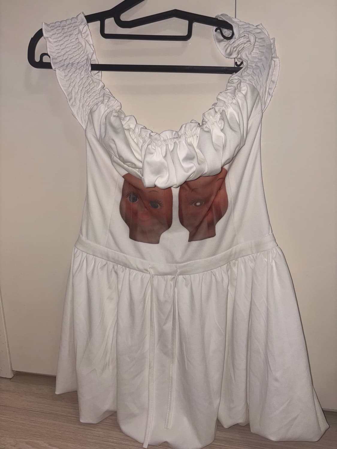 Id vintage 아일릿 모카 빈티지 프린팅 오프숄더 벌룬 원피스 상품이미지3