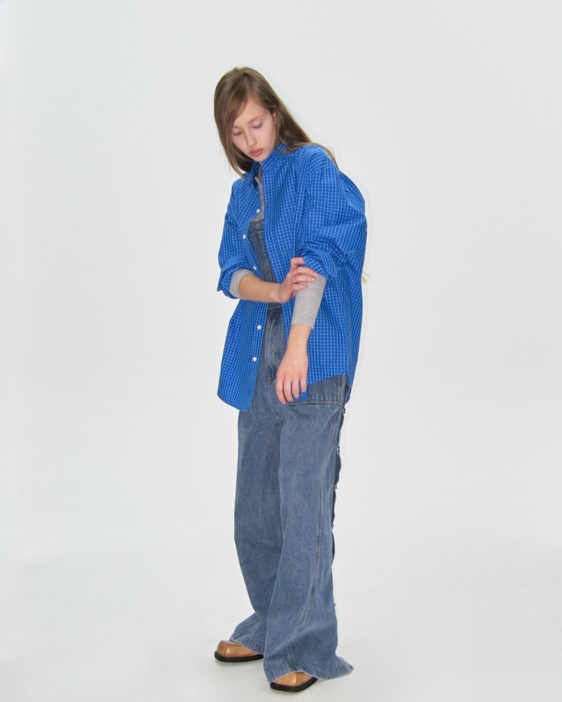 CHECK SHIRRING SHIRT, BLUE 상품이미지5