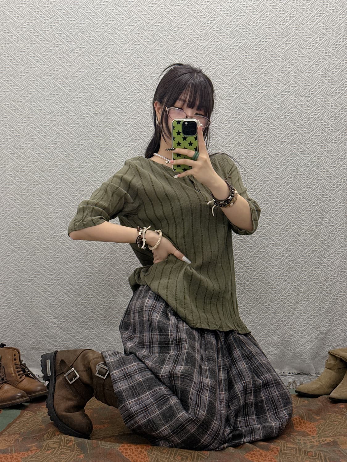 빈티지 모리 하이틴 핀턱 플리츠 체크 미디스커트 K0028 상품이미지2