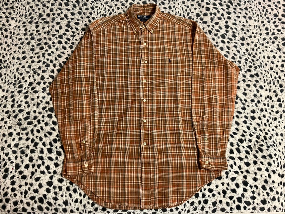 폴로 랄프로렌 카멜브라운 긴팔 남방 체크셔츠 M 105 빈티지 구제 상품이미지1